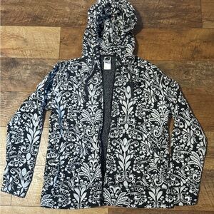 The North Face Black and White Floral Zip Up Jacket